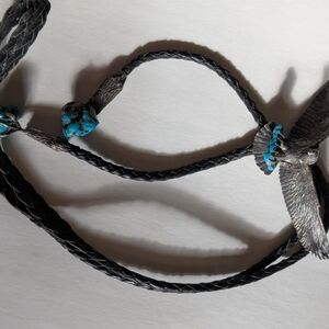 Silver and Black Bolo Tie with Turquoise Accents